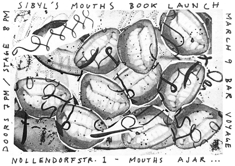 poster announcement for book launch with black and white splash drawing